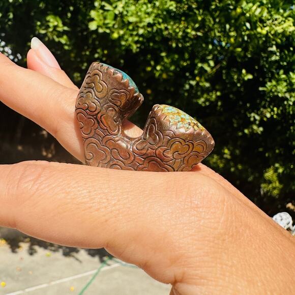 Huge Pitango Open Style Turquoise & Copper Statement Ring 7.25 One of a Kind! - Picture 4 of 7